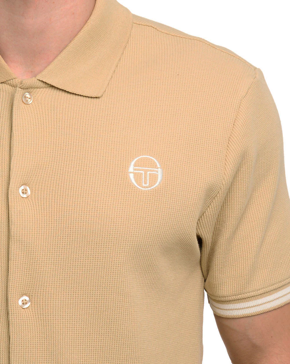 Sergio Tacchini Court Full Button Polo Shirt Sand - Image 2