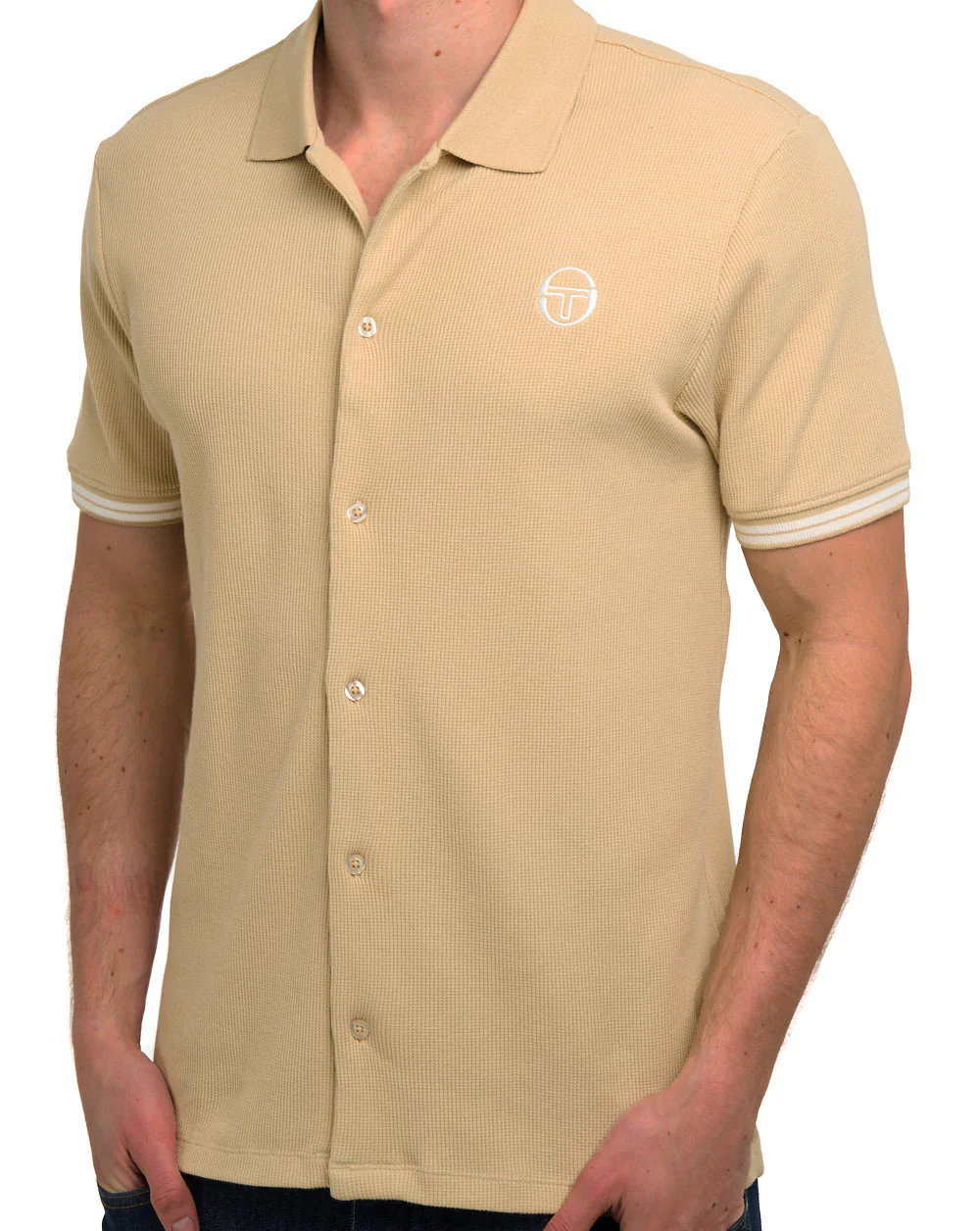 Sergio Tacchini Court Full Button Polo Shirt Sand - Image 3