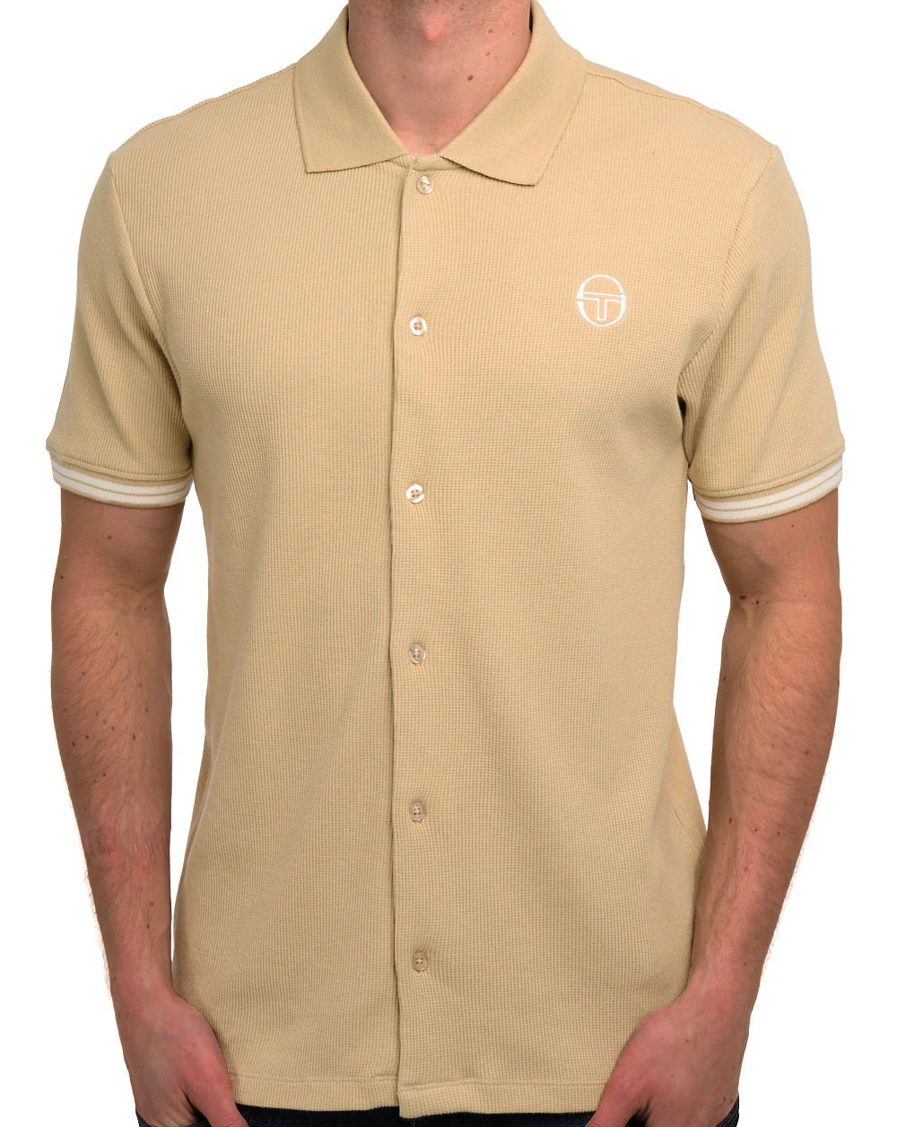 Sergio Tacchini Court Full Button Polo Shirt Sand - Image 4