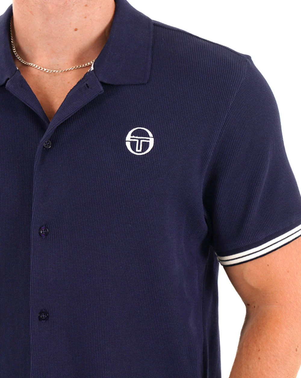 Sergio Tacchini Full Button Polo Shirt Navy - Image 2