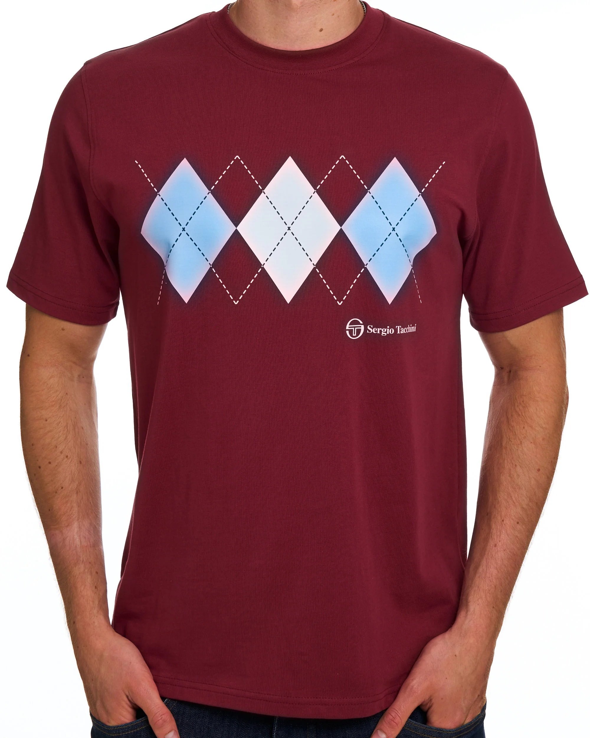 Sergio Tacchini Diamond T Shirt Claret / Sky Blue