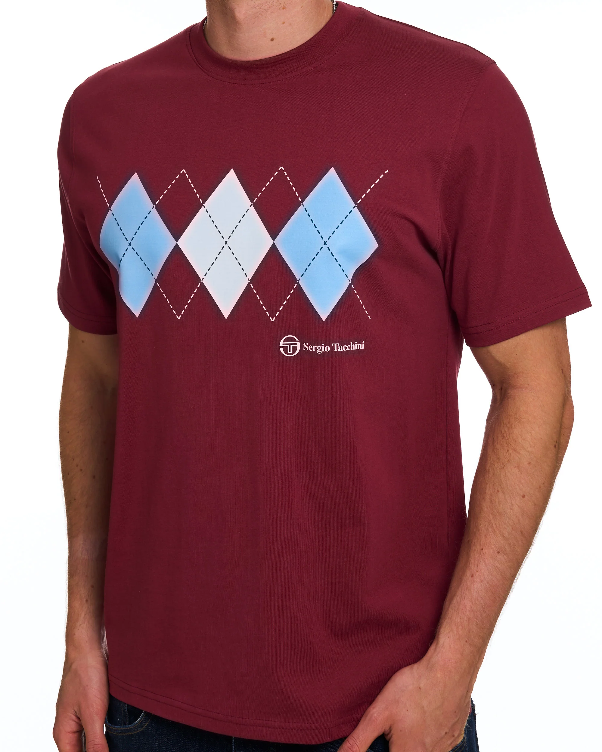 Sergio Tacchini Diamond T Shirt Claret / Sky Blue - Image 2