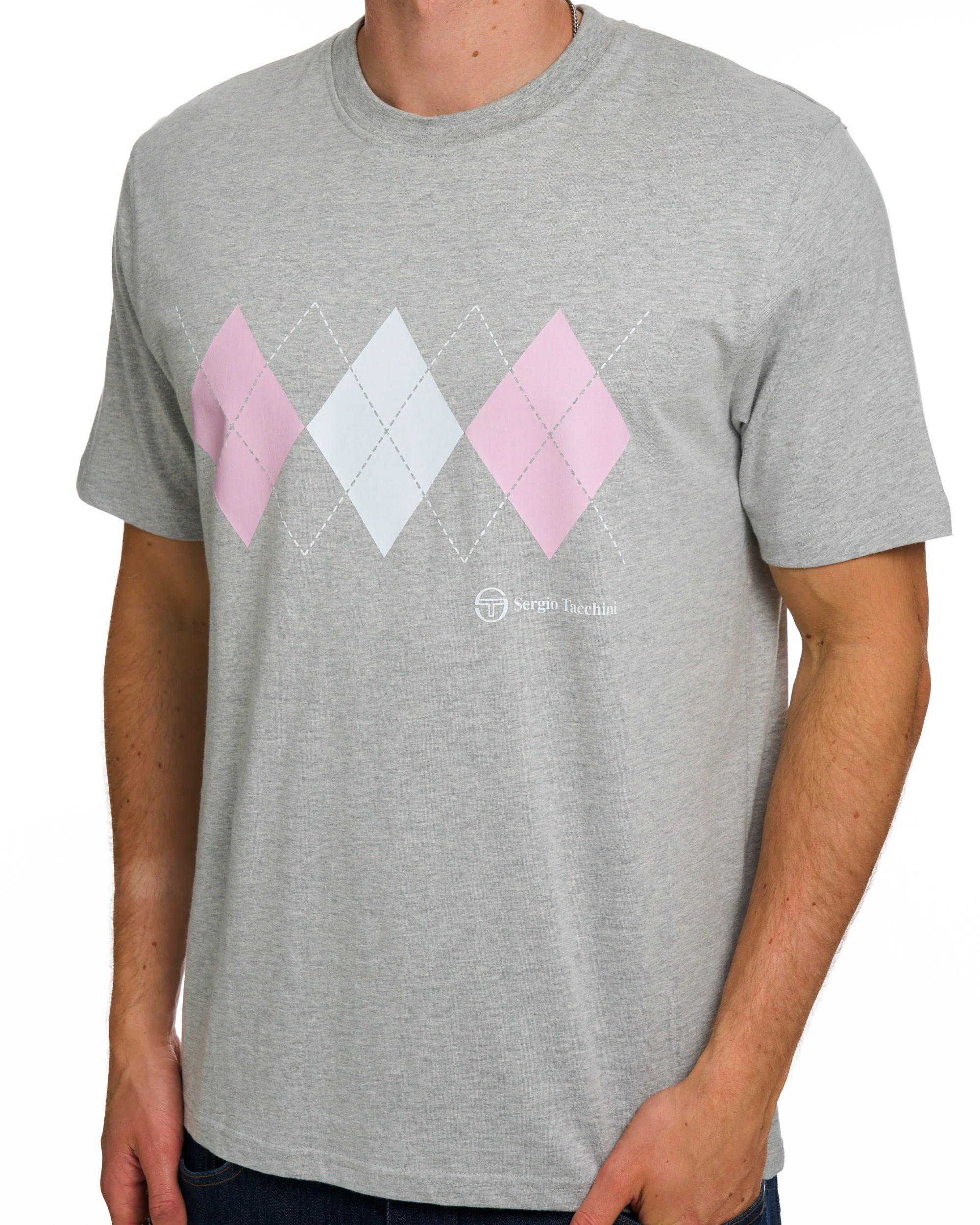 Sergio Tacchini Diamond T Shirt Grey Marl / Pink - Image 2