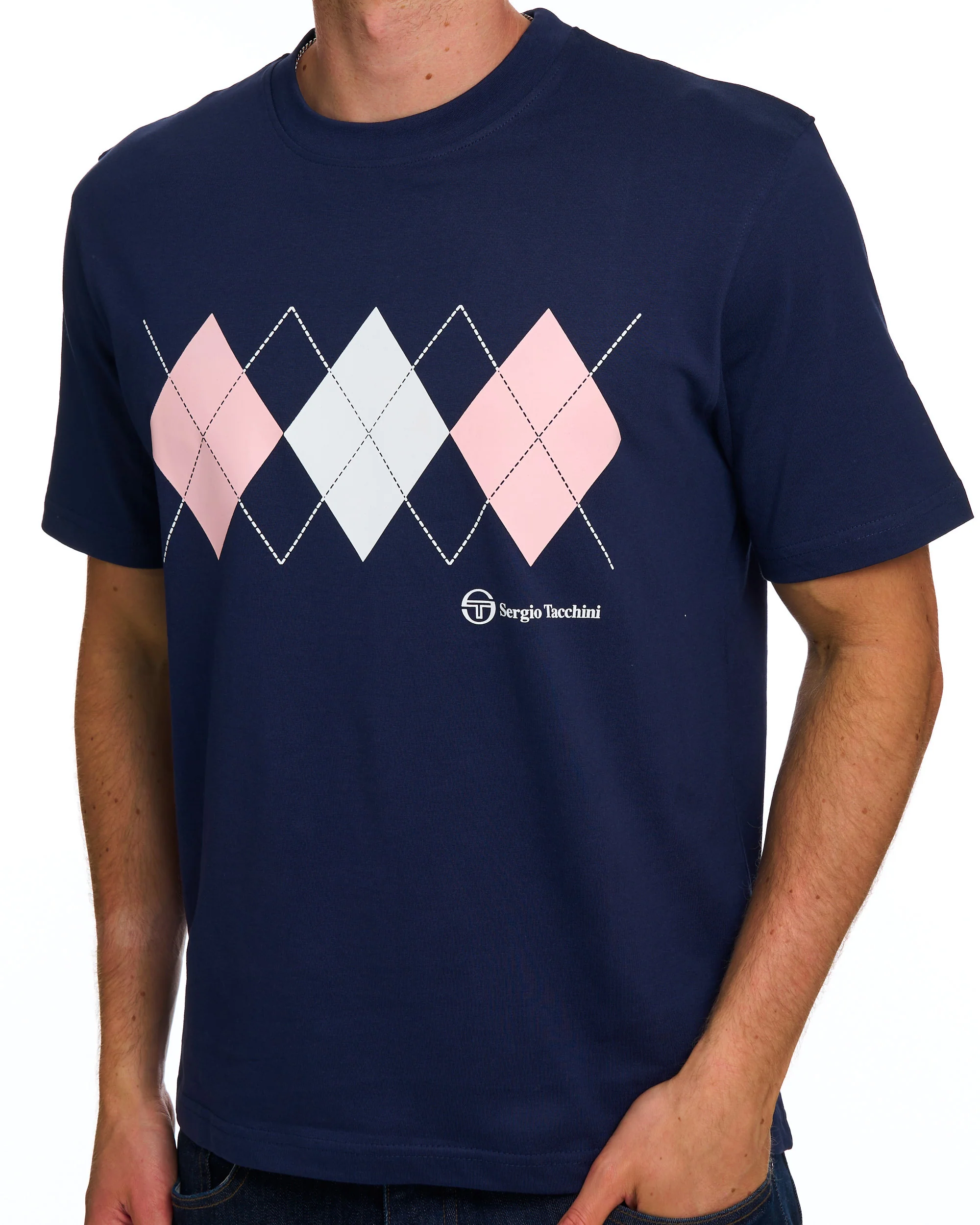 Sergio Tacchini Diamond T Shirt Navy White Pink - Image 2