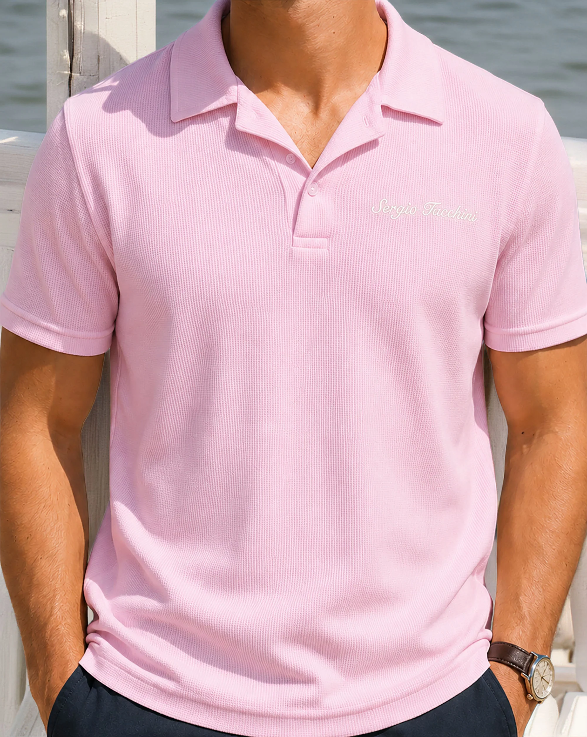 Sergio Tacchini Signature Revere Polo Pink - Image 2