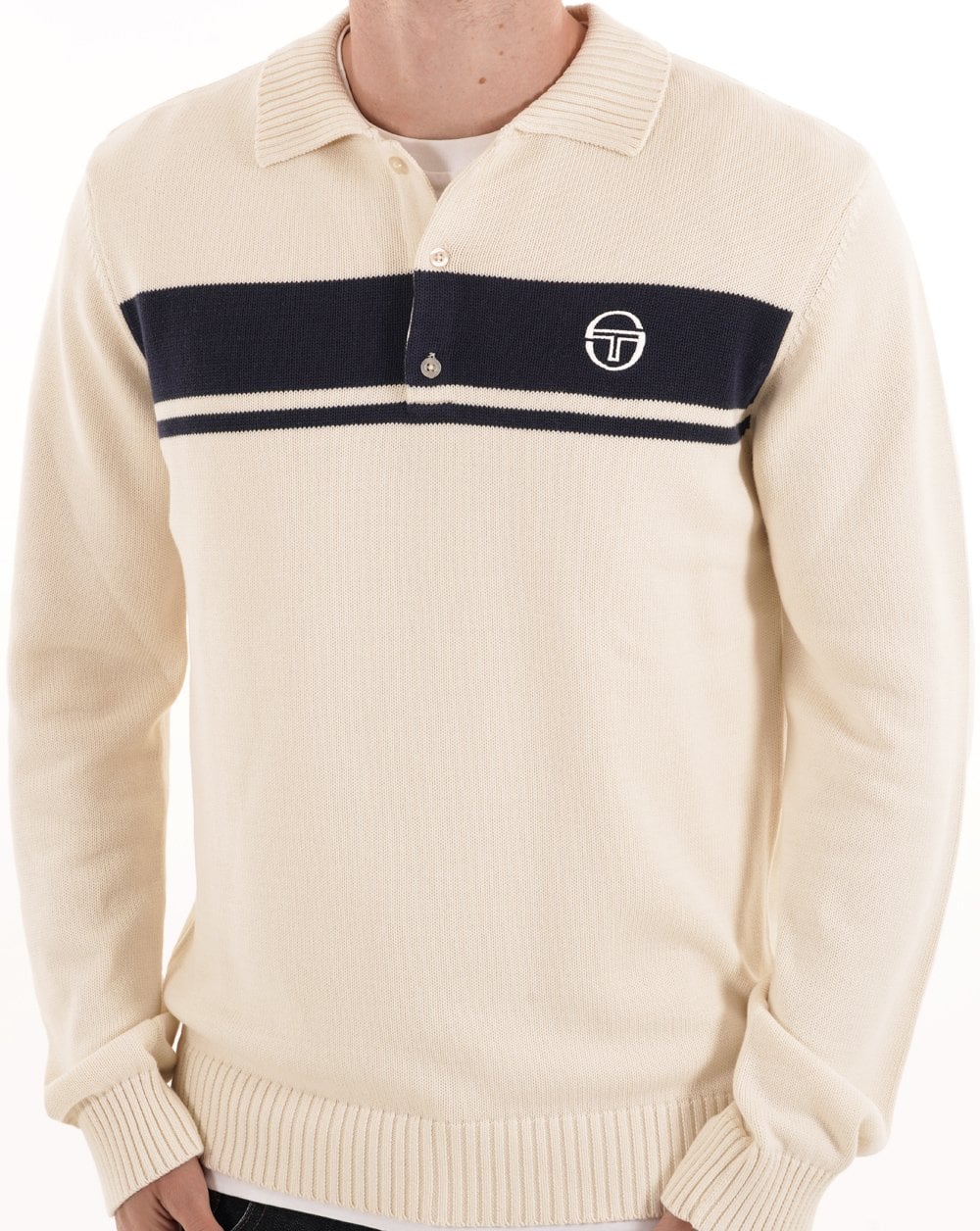 Sergio Tacchini Masters Long Sleeve Knit Polo Gardenia - Image 2