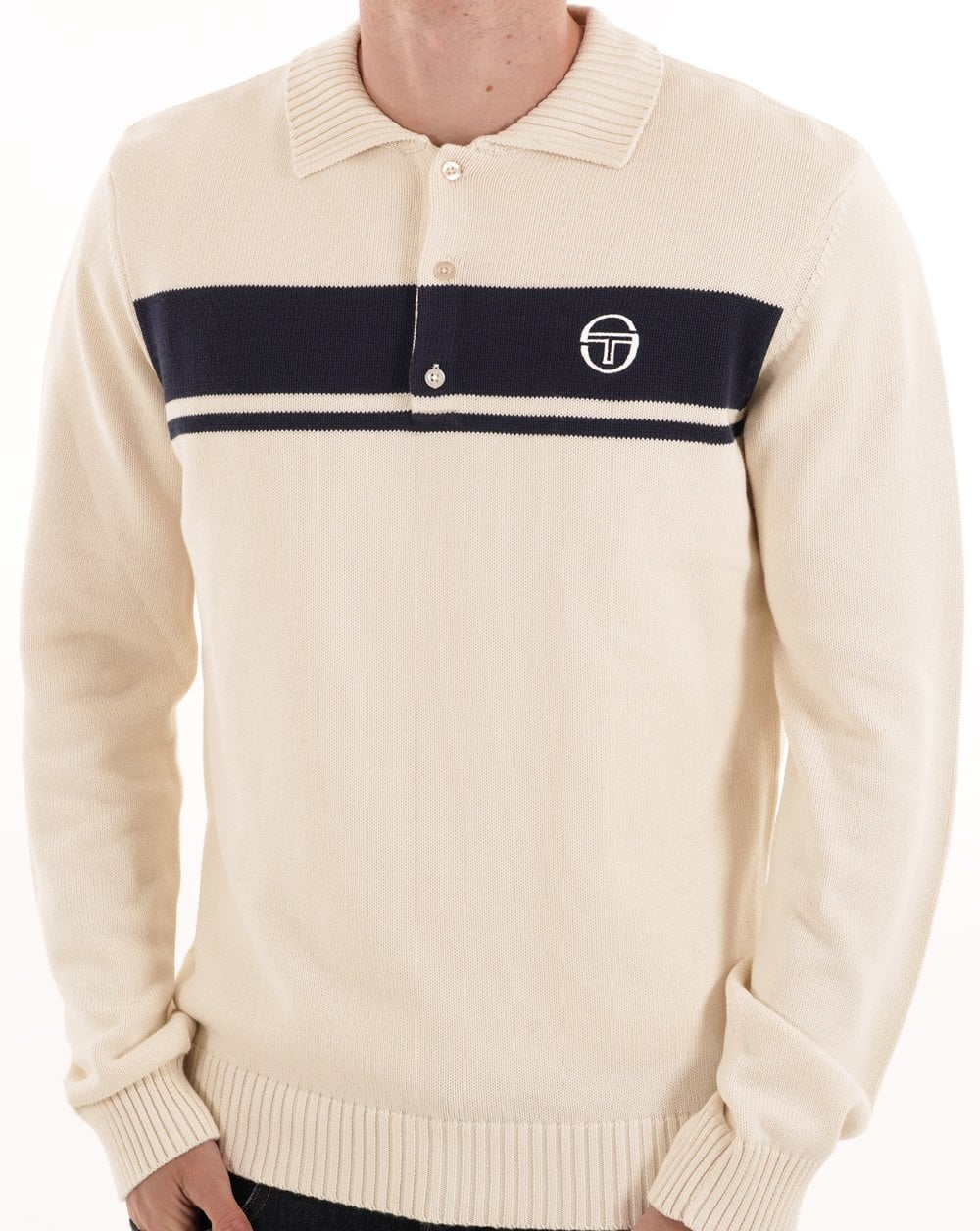 Sergio Tacchini Masters Long Sleeve Knit Polo Gardenia - Image 3