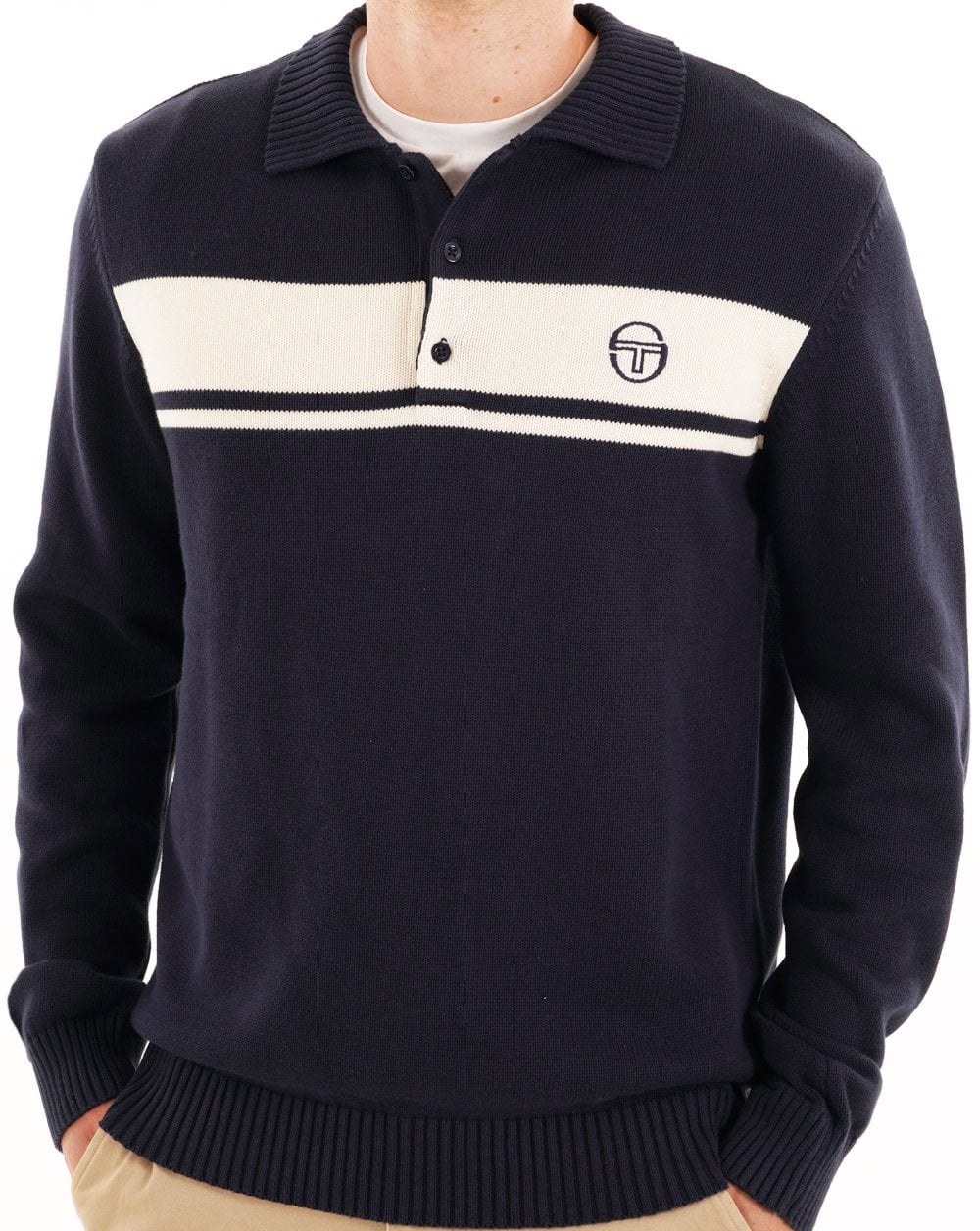 Sergio Tacchini Masters Long Sleeve Knit Polo Navy Blue - Image 2