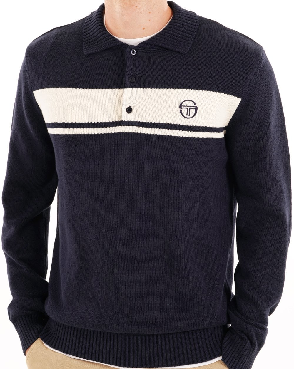 Sergio Tacchini Masters Long Sleeve Knit Polo Navy Blue - Image 3