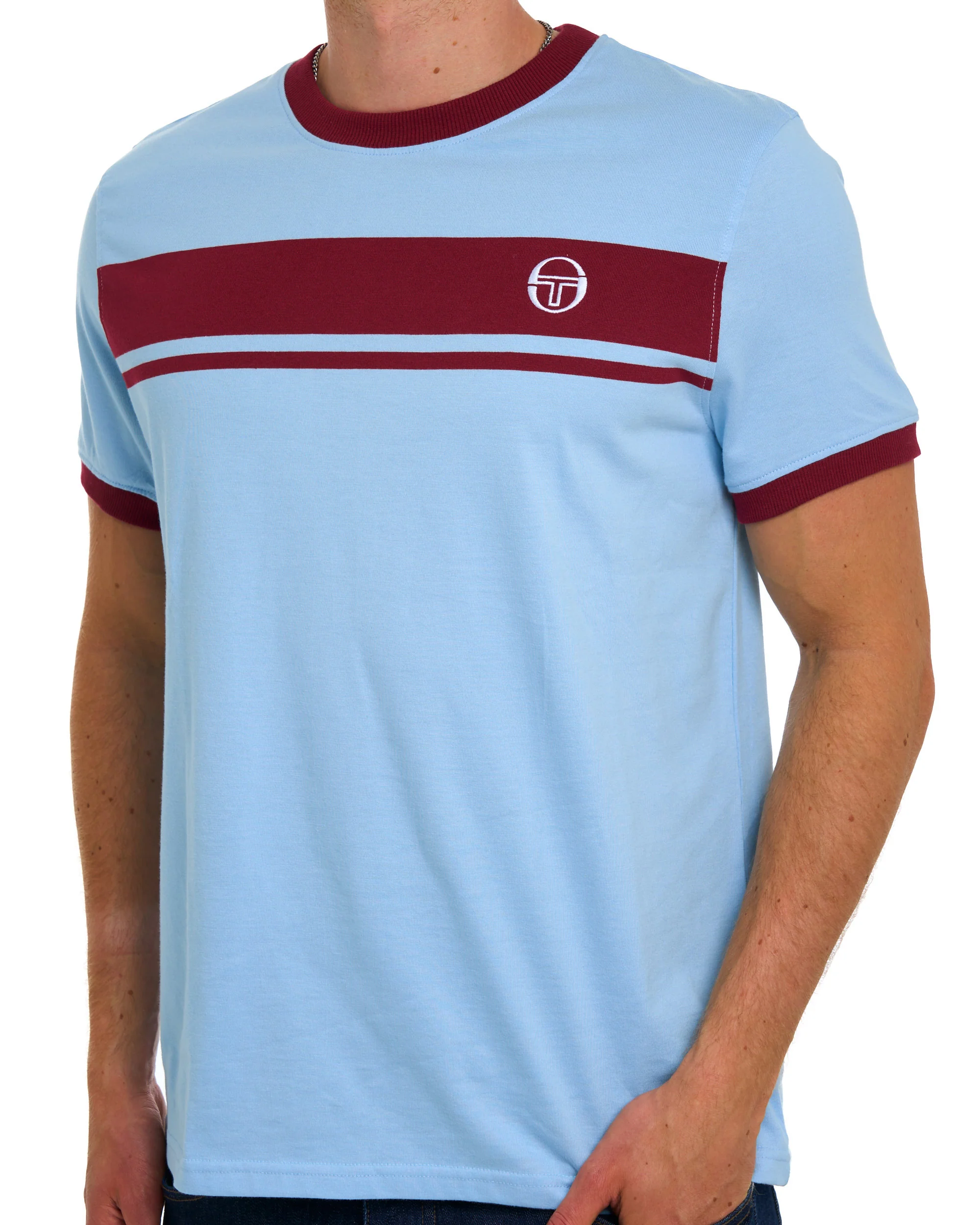 Sergio Tacchini Masters T Shirt Sky/Claret - Image 2