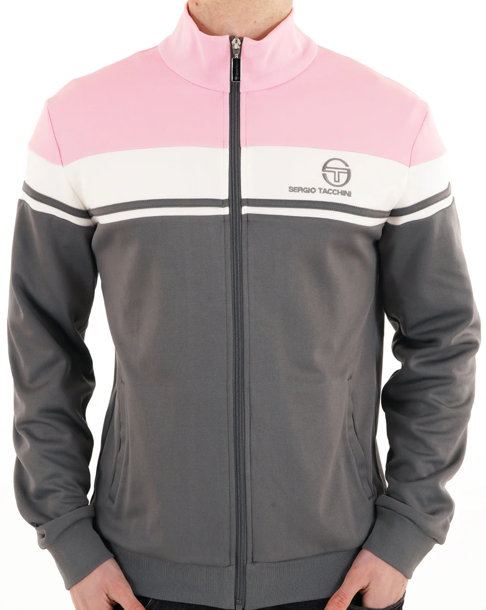 Sergio Tacchini Masters Track Top Charcoal Pink - Image 2