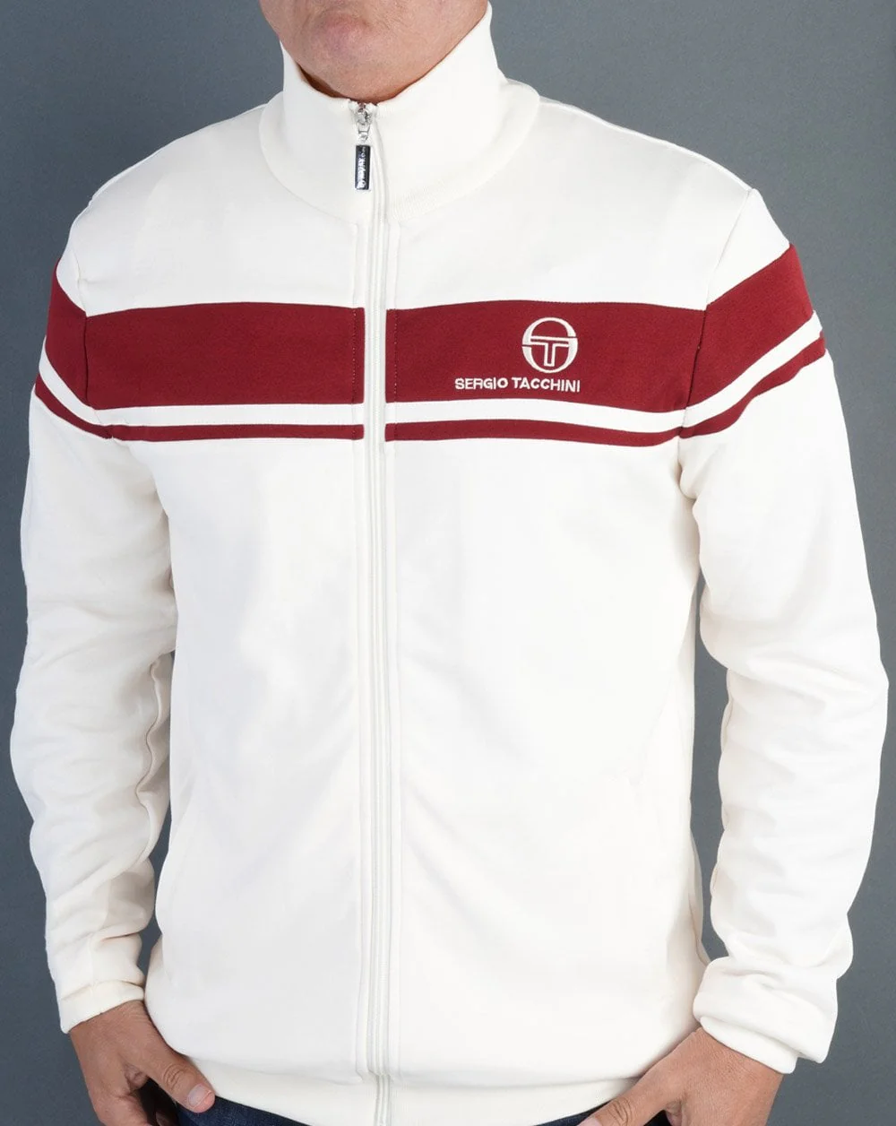 Sergio Tacchini Masters Track Top Gardenia/ Burgundy - Image 2