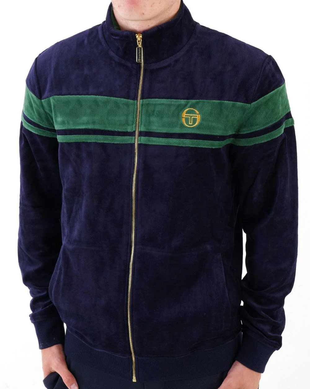 Sergio Tacchini Masters Velour Track Top Navy/Dark Green
