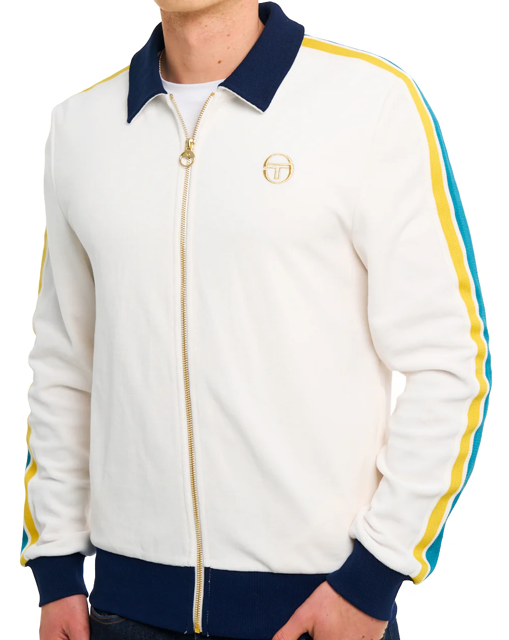 Sergio Tacchini Monte Velour Track Top Gardenia/Navy Blue - Image 3