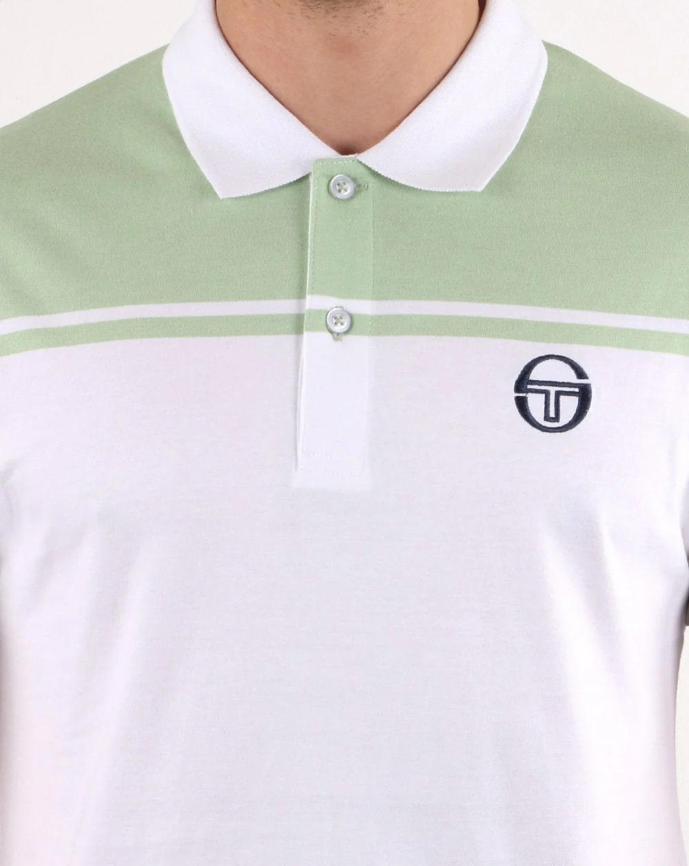 Sergio Tacchini New Young Line Polo Shirt White/ Pale Green - Image 4