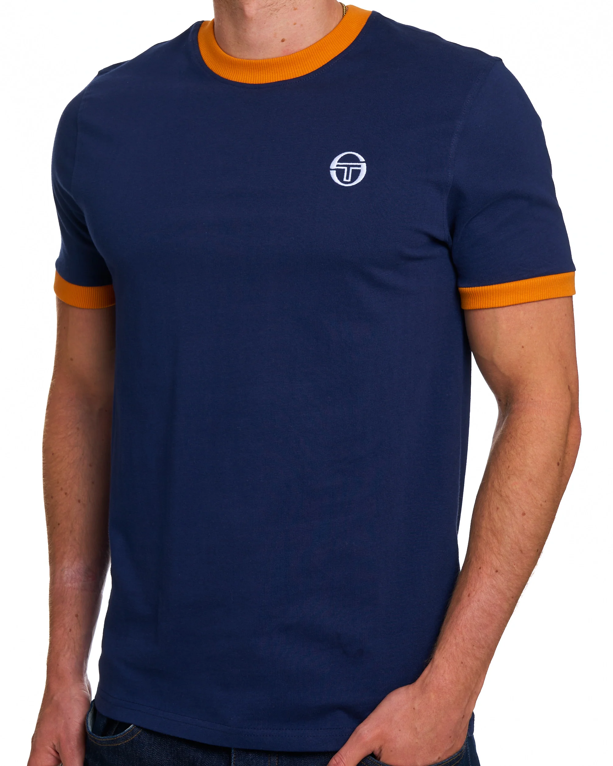 Sergio Tacchini Pro Ringer T Shirt Navy Blue/Orange - Image 2