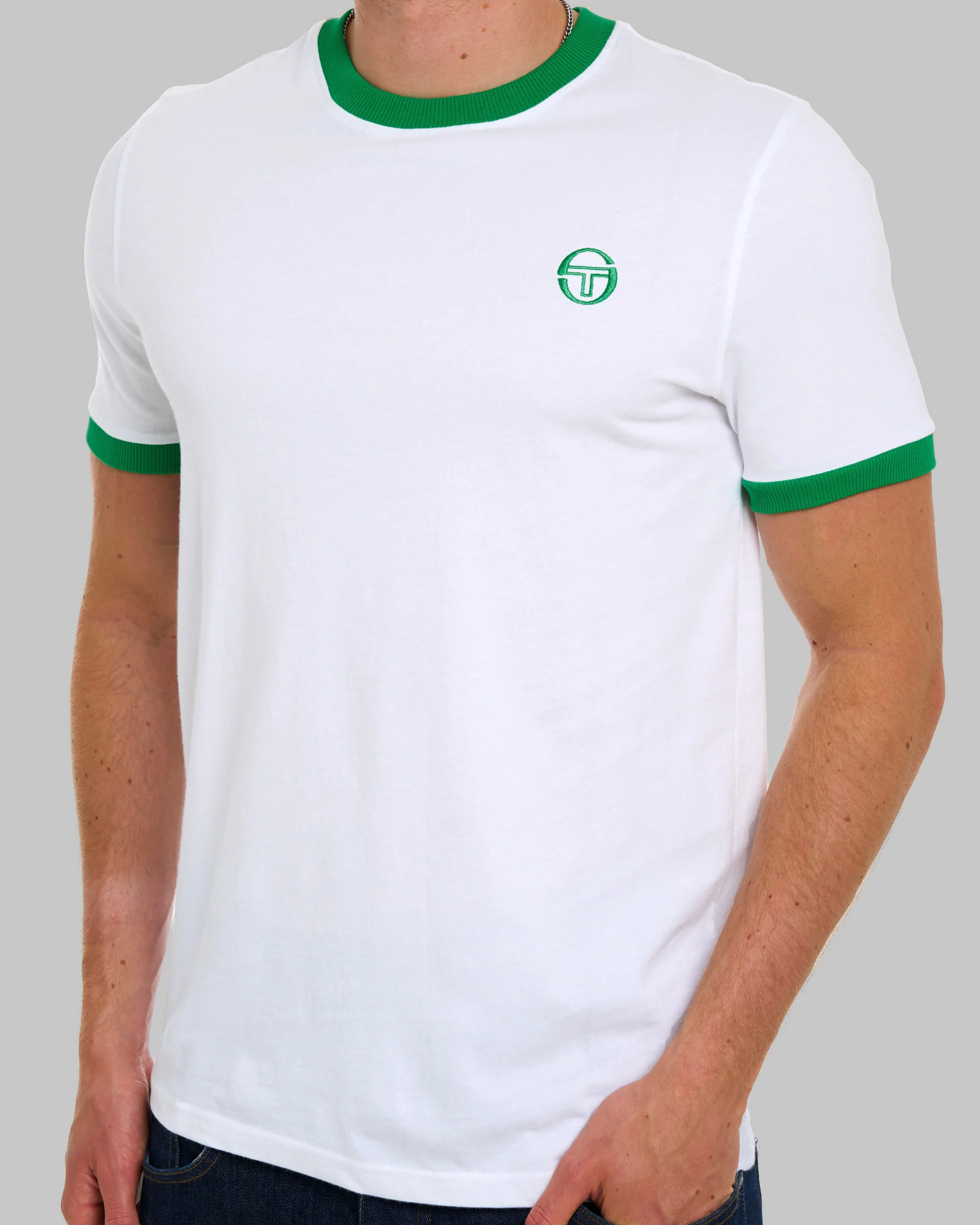 Sergio Tacchini Pro Ringer T Shirt White/Green - Image 2