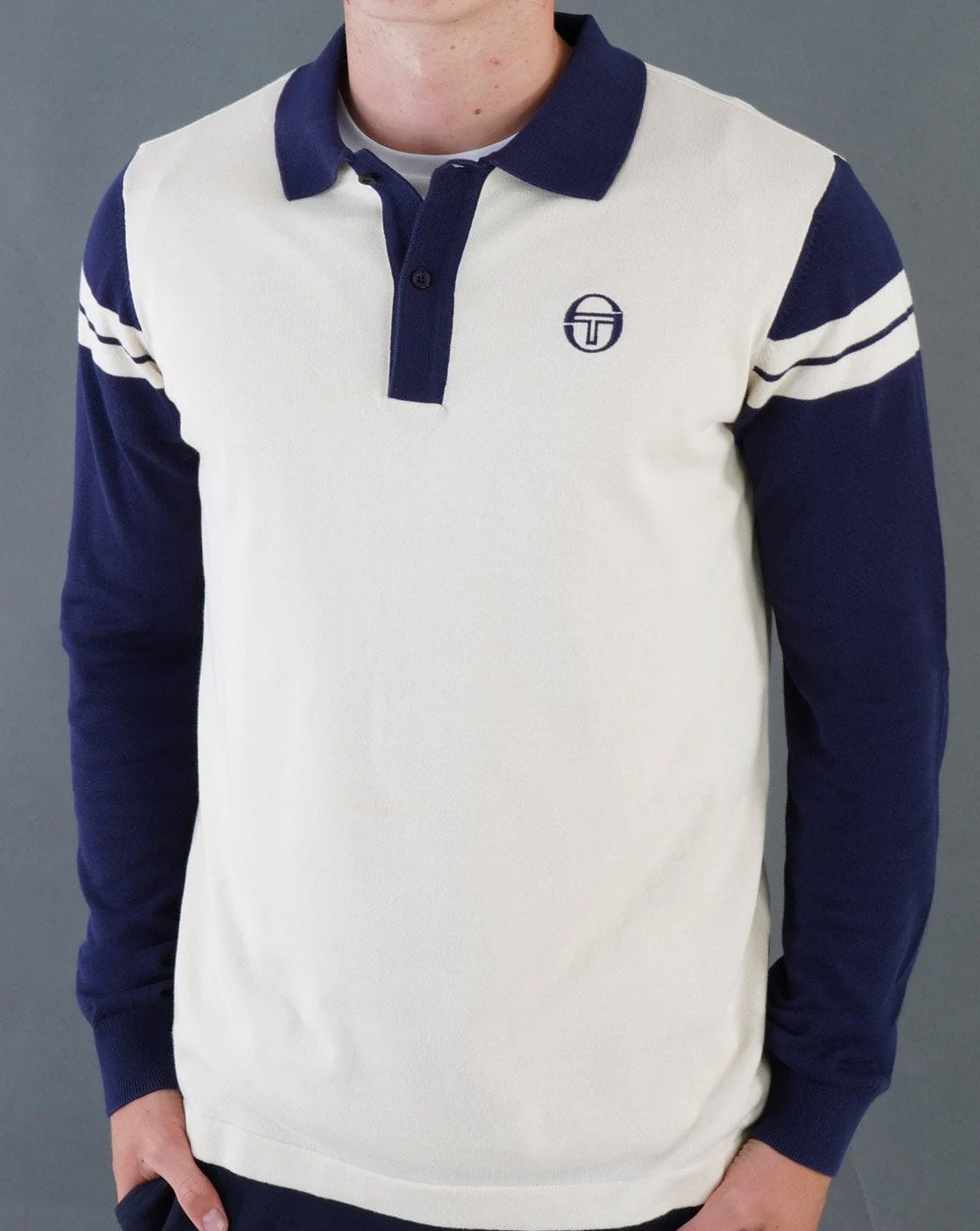 Sergio Tacchini Ravi LS Knitted Polo Buttercream/Navy - Image 4