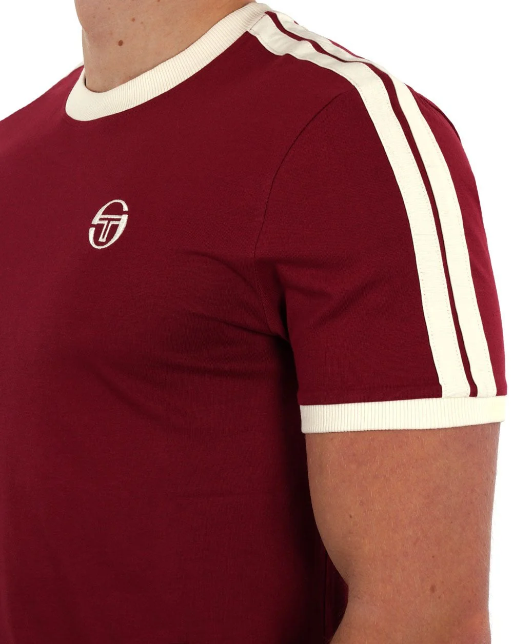 Sergio Tacchini Retro T Shirt Claret/Gardenia - Image 2