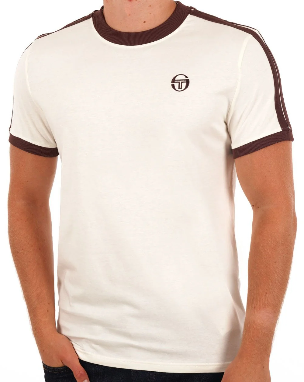 Sergio Tacchini Retro T Shirt Cream / Brown - Image 3
