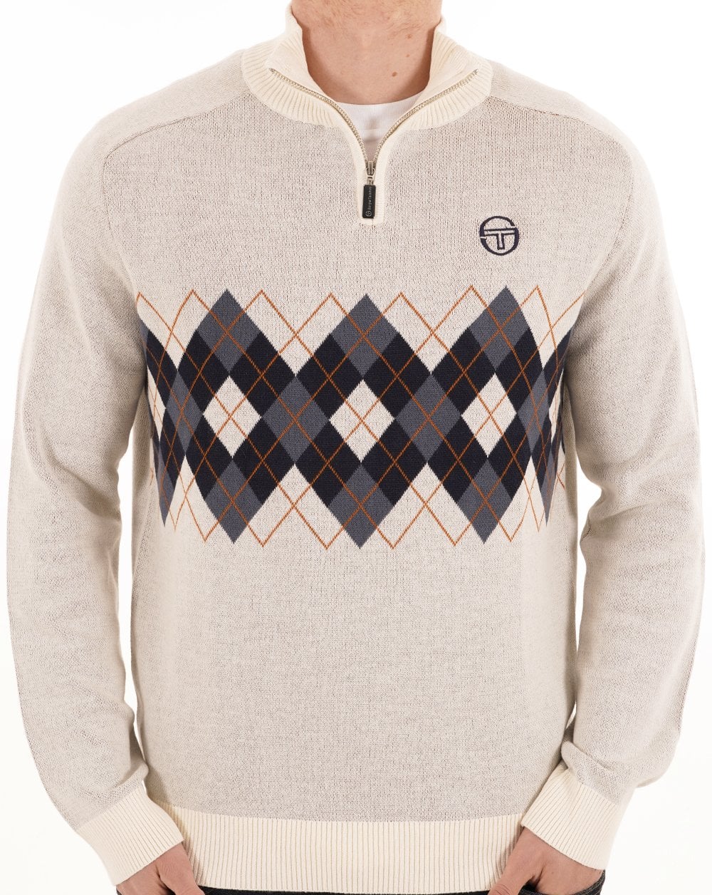 Sergio Tacchini 1/4 Zip Diamond Knit Gardenia - Image 3