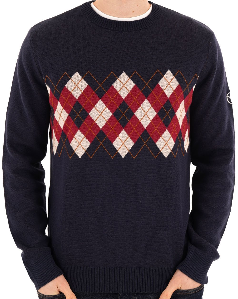Sergio Tacchini Argyle Crew Knit Jumper Navy