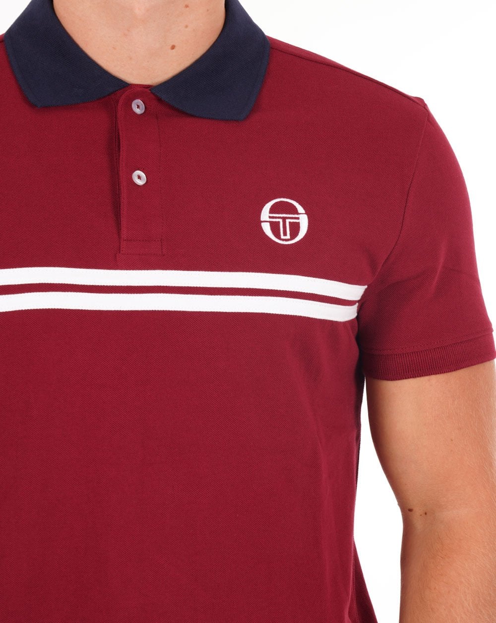 Sergio Tacchini Supermac Polo Shirt Claret/Navy Blue - Image 2