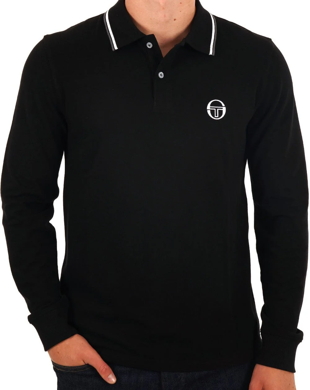 Sergio Tacchini Tipped Long Sleeve Polo Shirt Black - Image 3