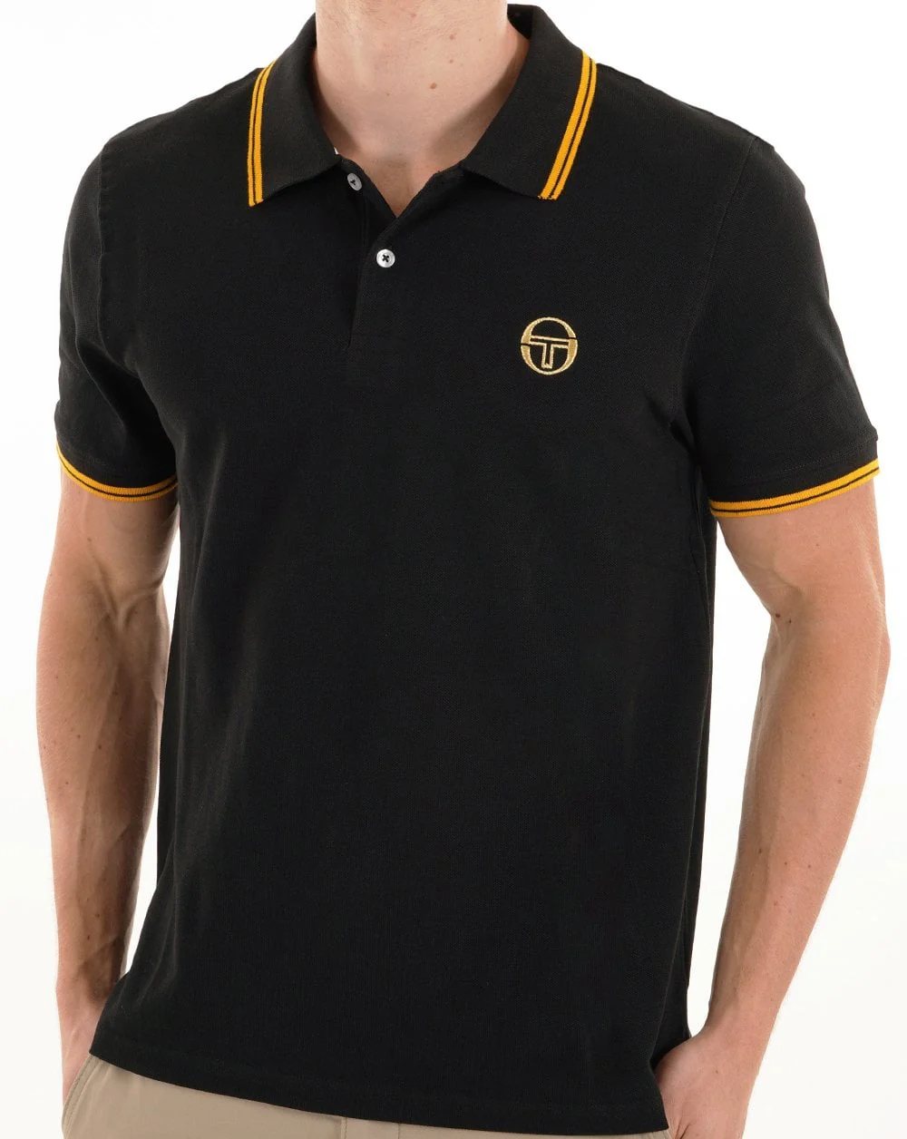 Sergio Tacchini Tipped Polo Shirt Black Gold - Image 2