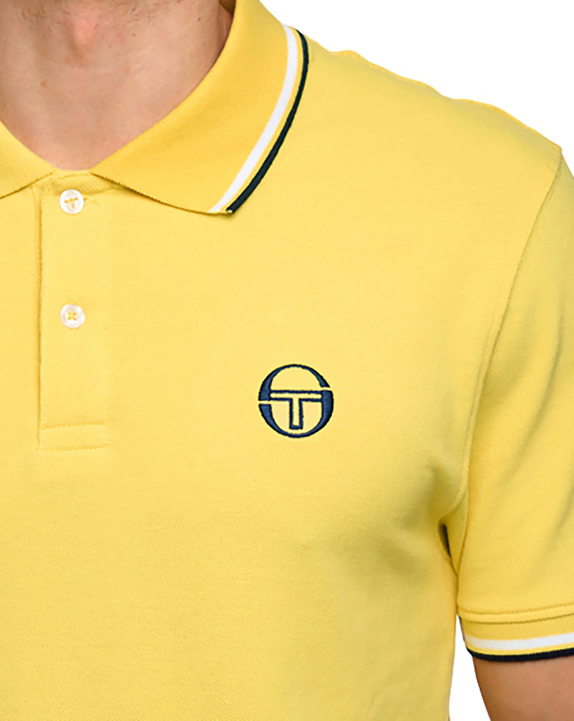 Sergio Tacchini Tipped Polo Shirt Yellow/White/Navy - Image 2