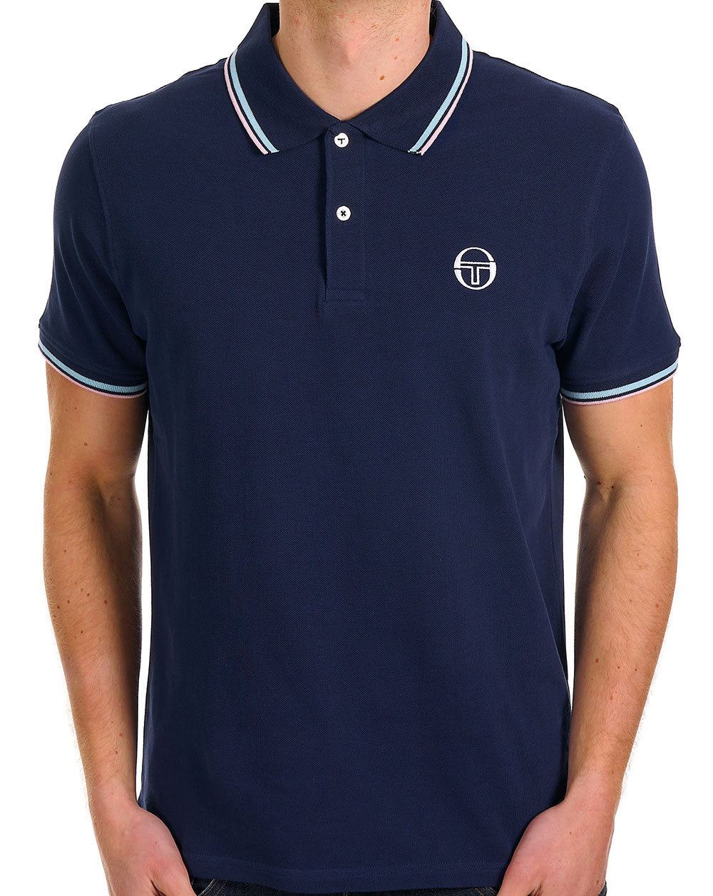 Sergio Tacchini Tipped Polo Shirt Navy / Sky / Pink - Image 2