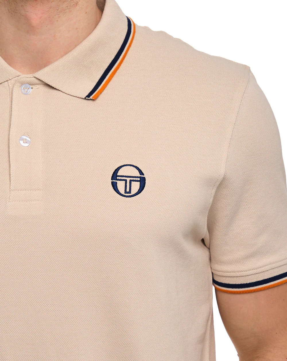 Sergio Tacchini Tipped Polo Shirt Sand Navy Orange - Image 2