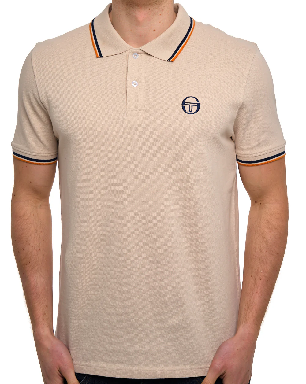 Sergio Tacchini Tipped Polo Shirt Sand Navy Orange - Image 3
