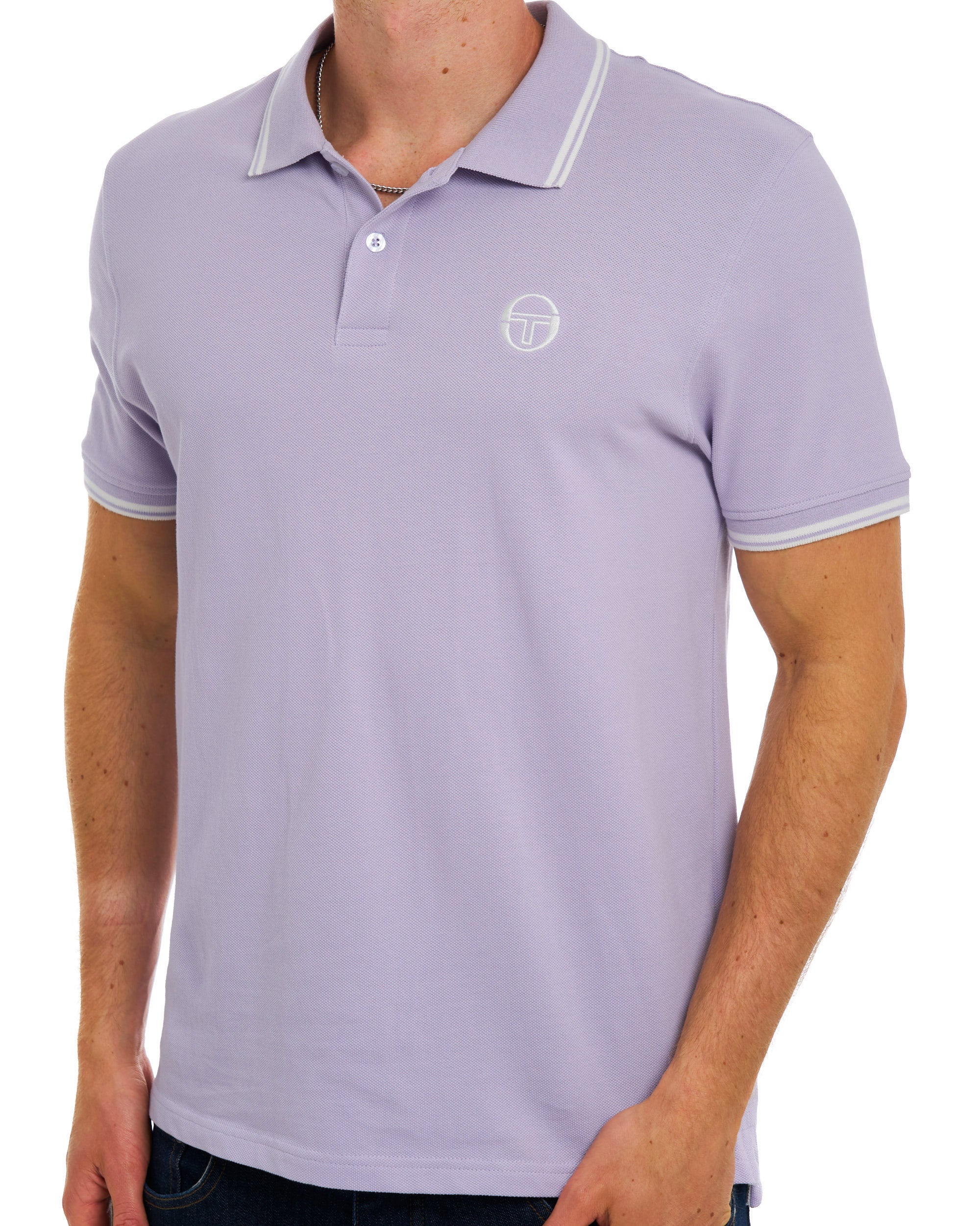 Sergio Tacchini Tipped Polo Shirt Lilac / Off White - Image 4
