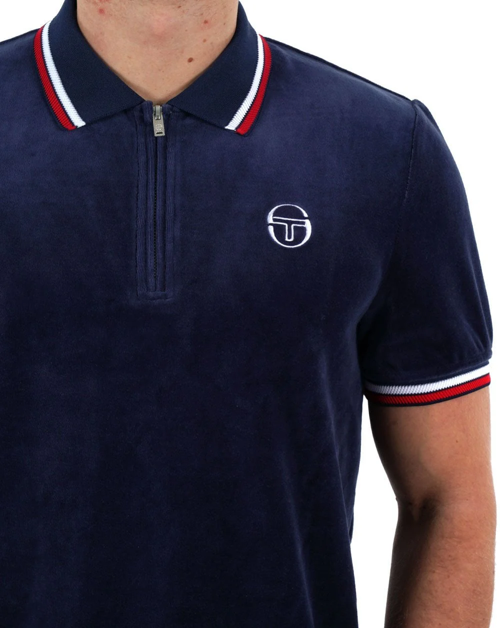 Sergio Tacchini Tipped Velour Zip Polo Navy - Image 2