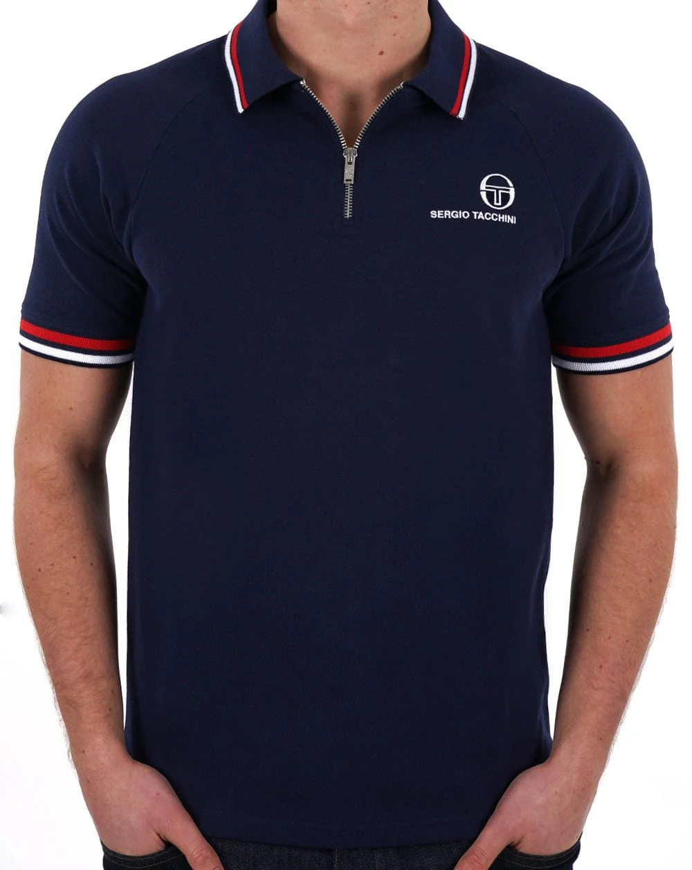 Sergio Tacchini Tipped Zip Polo Shirt Navy