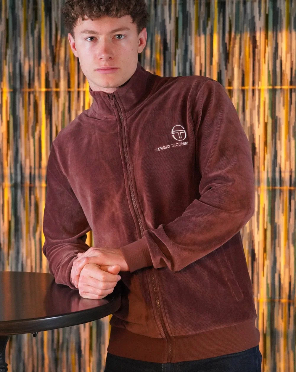 Sergio Tacchini Velour Track Top Brown - Image 2