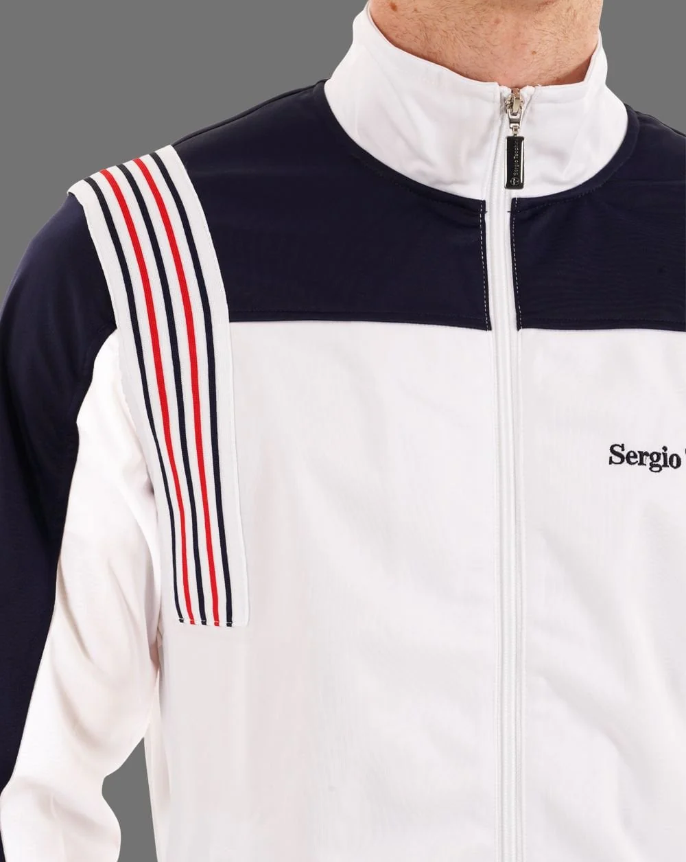 Sergio Tacchini Wilander Track Top White Navy - Image 2