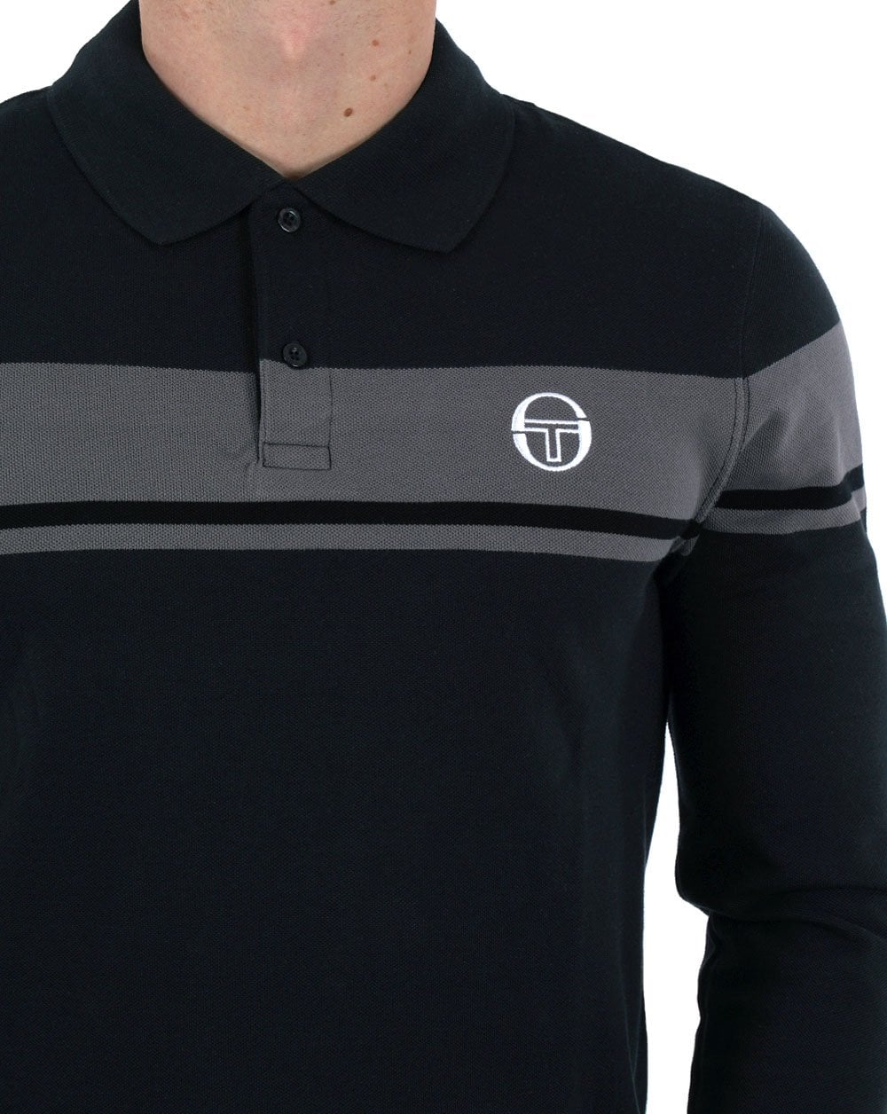 Sergio Tacchini Young Line LS Polo Shirt Black/Charcoal - Image 2