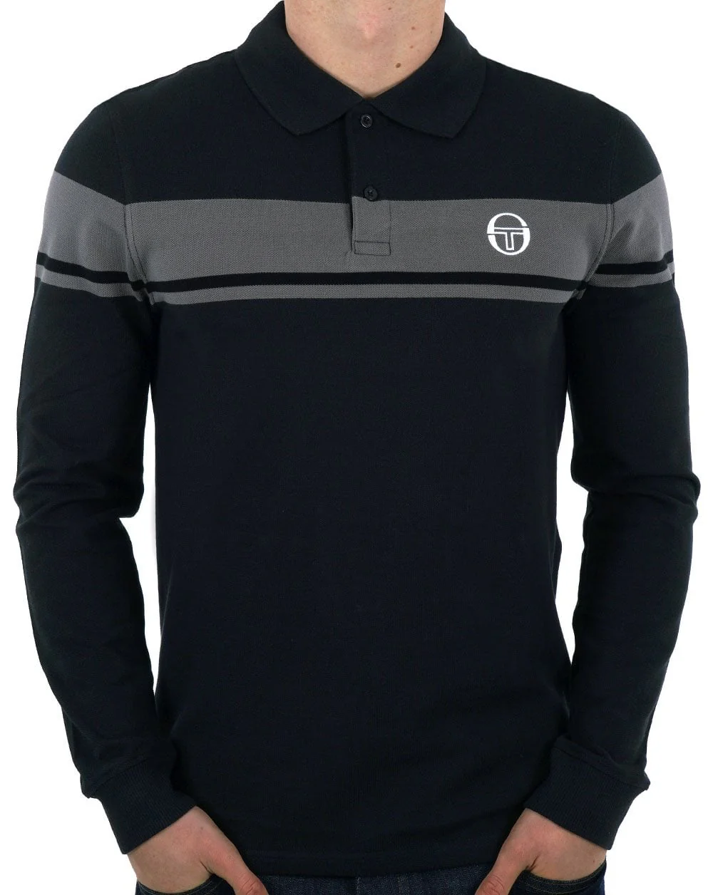 Sergio Tacchini Young Line LS Polo Shirt Black/Charcoal - Image 3
