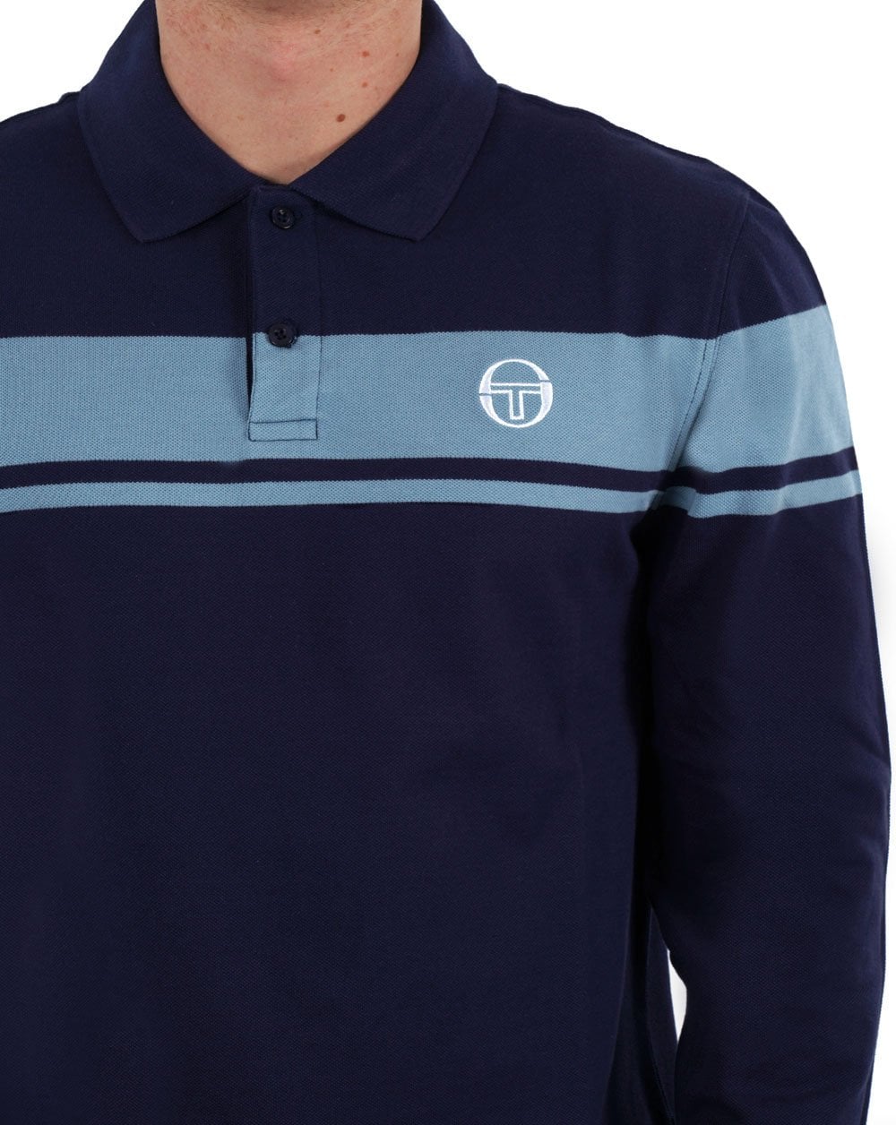 Sergio Tacchini Young Line LS Polo Shirt Navy/Soft Blue - Image 2