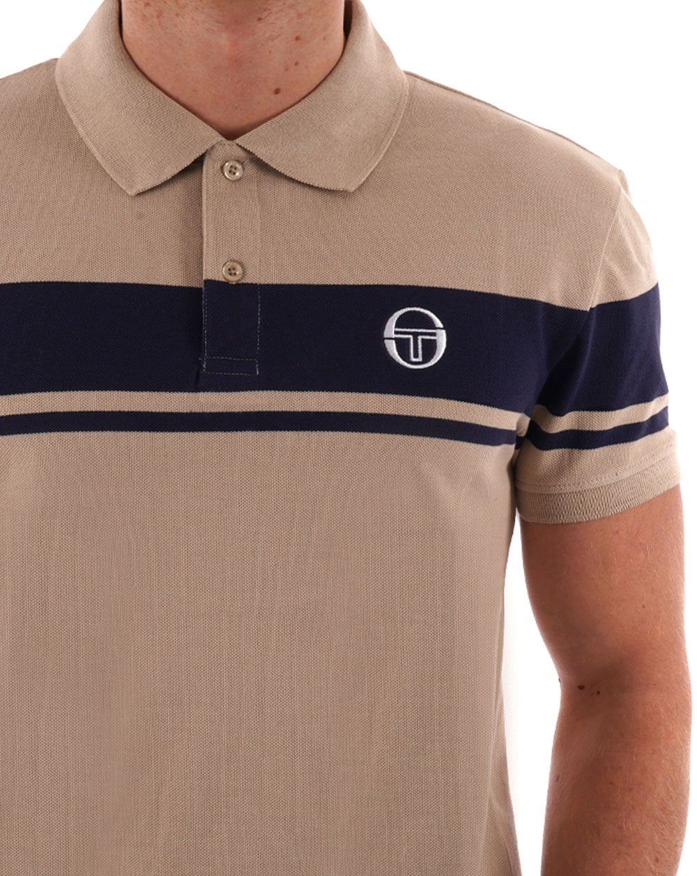 Sergio Tacchini Young Line Polo Shirt Stone/Navy Blue - Image 2