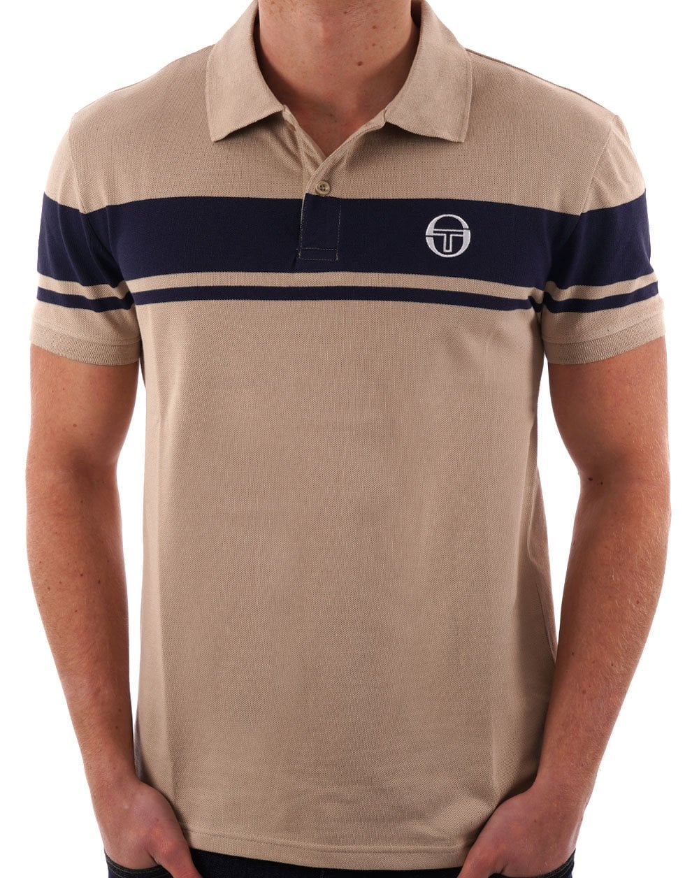 Sergio Tacchini Young Line Polo Shirt Stone/Navy Blue - Image 3