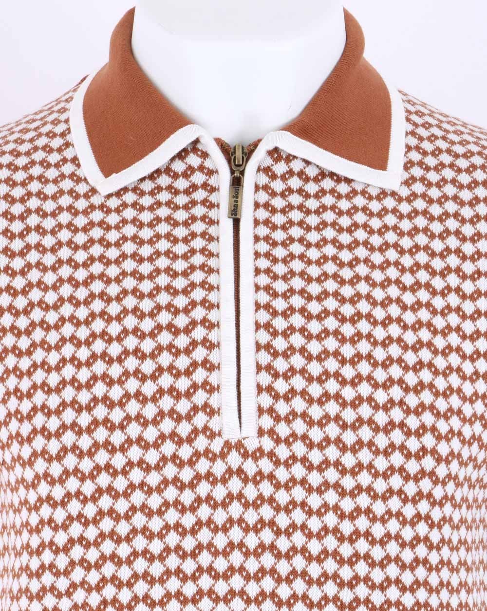 Ska & Soul Diamond Knit Polo Shirt Ginger - Image 2