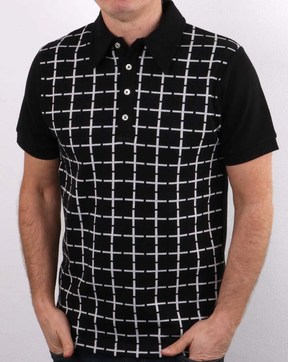 Ska & Soul Jacquard Check Knitted Polo Black