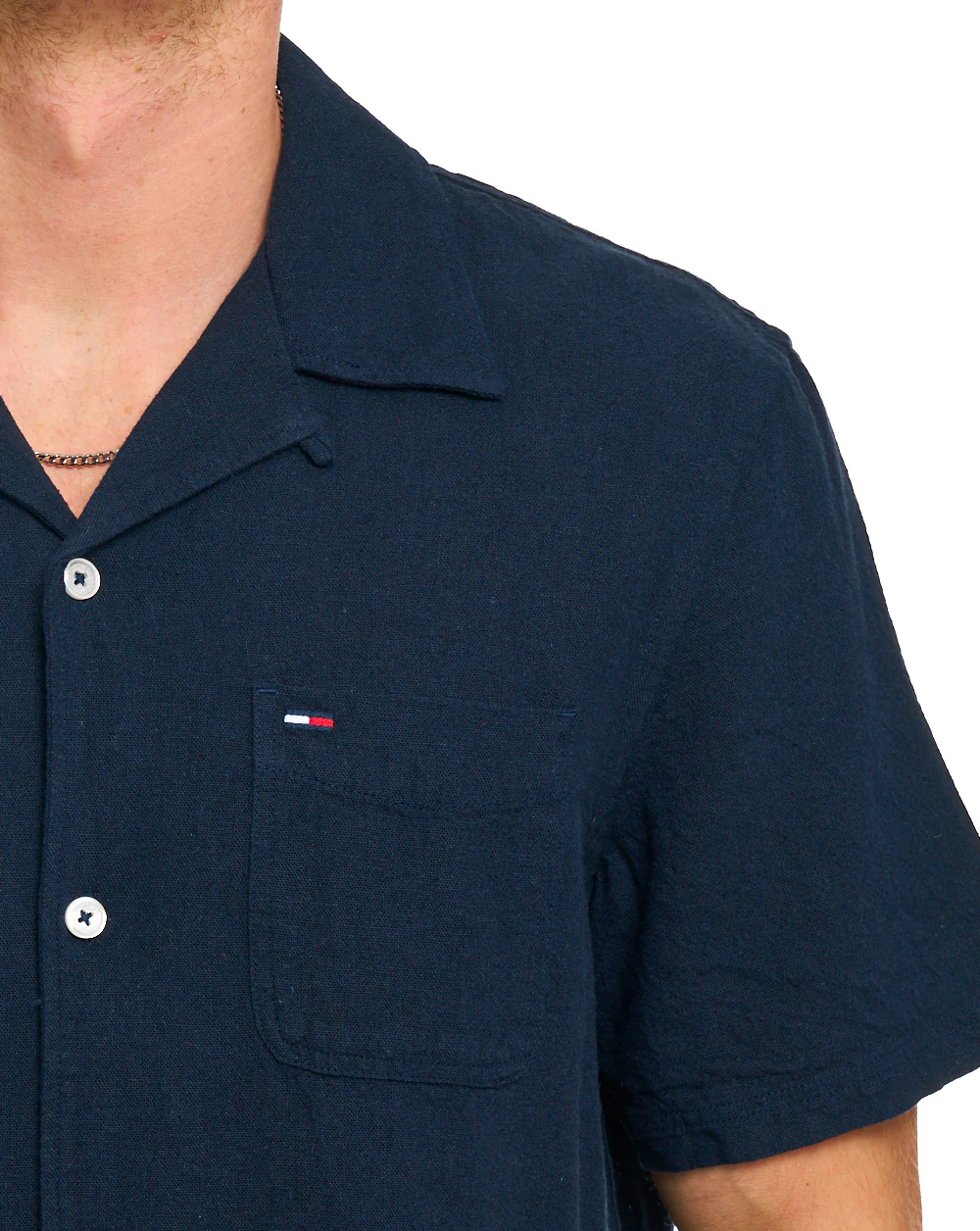 Tommy Jeans Camp Collar Linen Shirt Dark Navy - Image 2