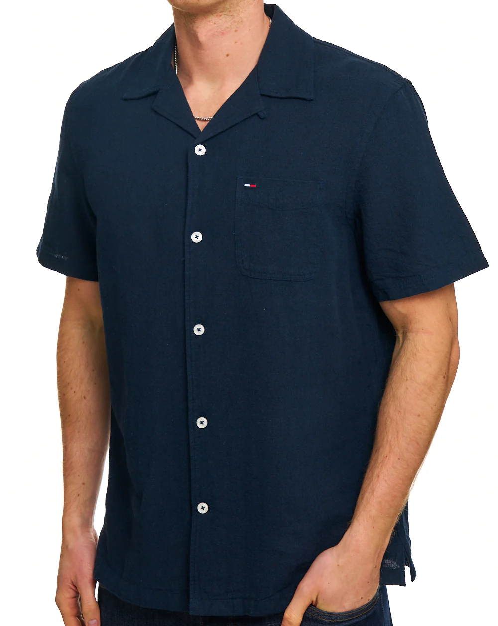 Tommy Jeans Camp Collar Linen Shirt Dark Navy - Image 3