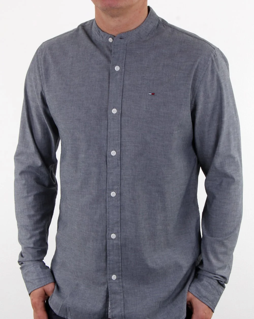 Tommy Hilfiger Grandad Collar Shirt Dark Indigo - Image 2