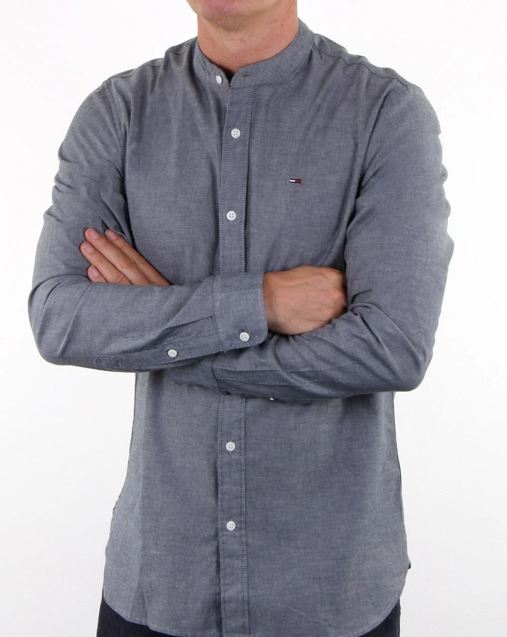 Tommy Hilfiger Grandad Collar Shirt Dark Indigo - Image 4