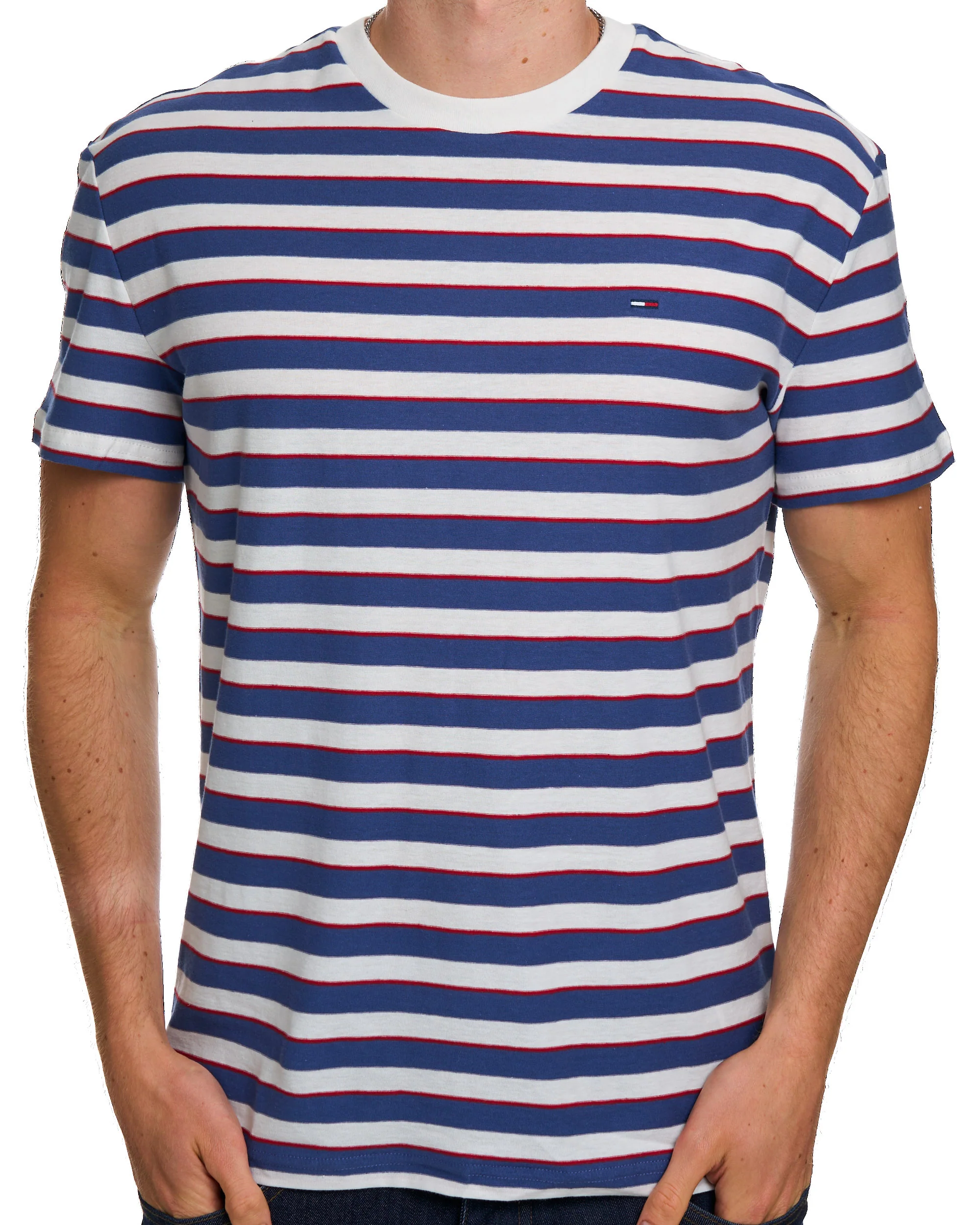Tommy Jeans Flag Striped T Shirt Blue Storm Stripe - Image 2